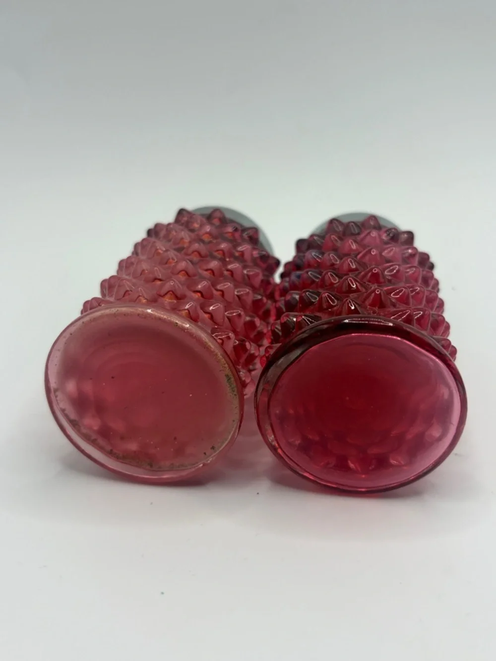 Vintage Cranberry Hobnail Glass Salt & Pepper Seasoning Shakers Kitchenware
